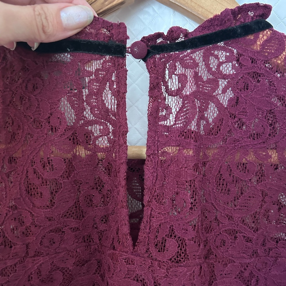 Soho Burgundy Lace Blouse with Ruffles - Picture 4 of 9